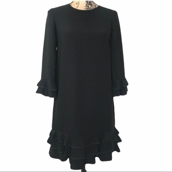 KATE SPADE Black Crepe Ruffle Shift Dress XS - Picture 2 of 6